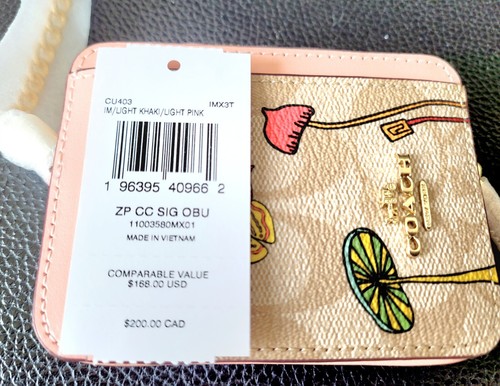 Coach X Observed By Us Zip Card Case Signature Canvas Gold/Khaki/Pink🎀NEW NIP🎁 - Picture 11 of 14