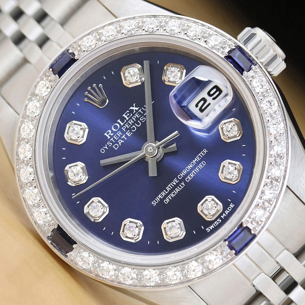 ROLEX LADIES DATEJUST 79174 BLUE DIAL 18K GOLD STEEL DIAMOND