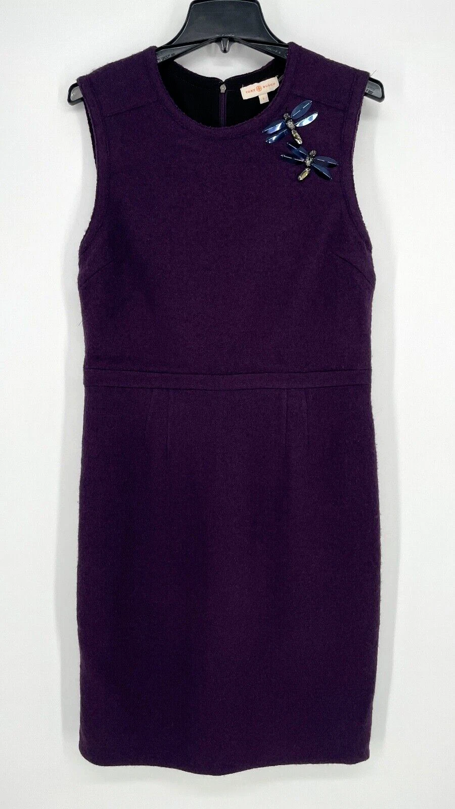 Abito Tory Burch taglia L Jada impreziosito gioielli libellula lana cambio prugna