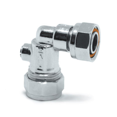Pegler Prestex Elbow Service Valve 807, Chrome Plated DZR Brass, 15mm x 1/2 inch