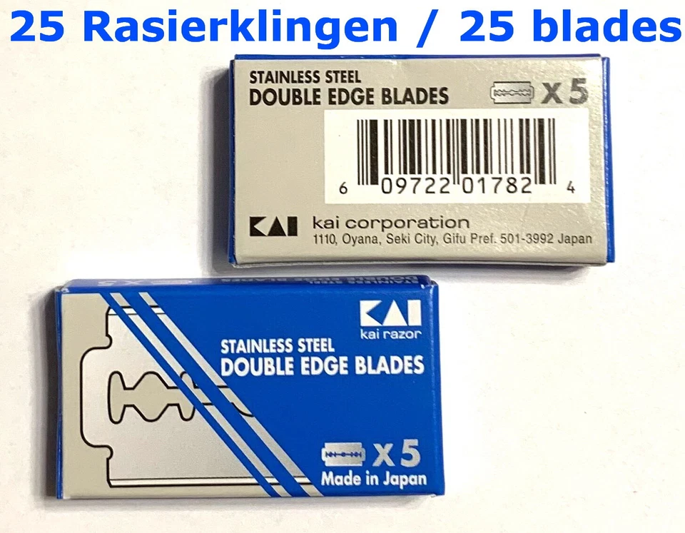 Made in Japan 25 KAI Rasierklingen Double Edge f. Rasierhobel Edelstahl rostfrei