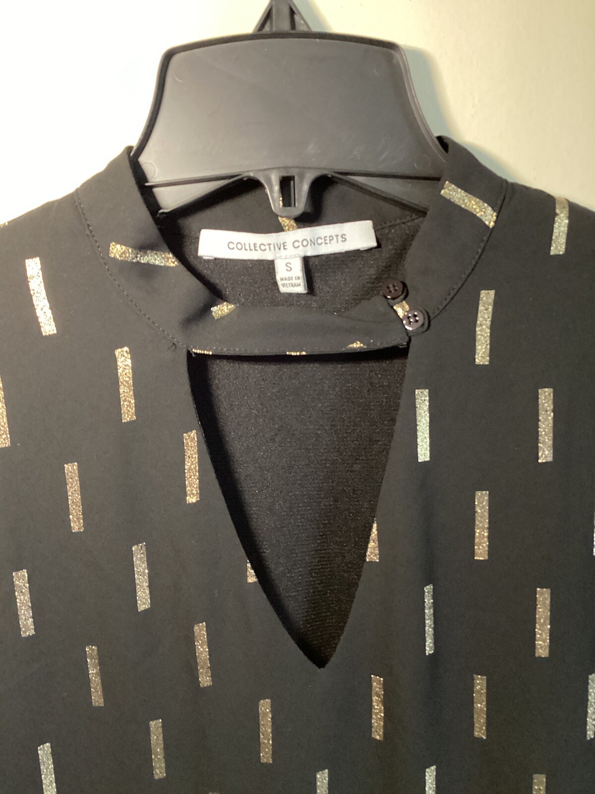 Collective Concepts Black W/ Gold Metallic Thread Choker Dress Women’s Sz Small