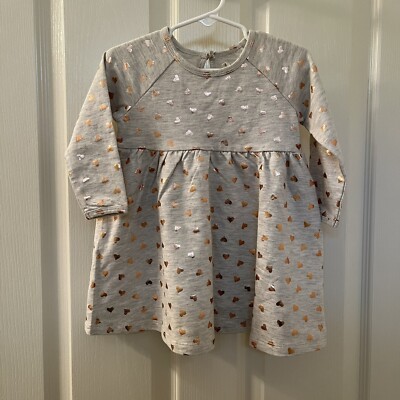 Peek Kids Gold Foil Hearts Long Sleeve Dress Baby Girls Size 12-18 Months NWT