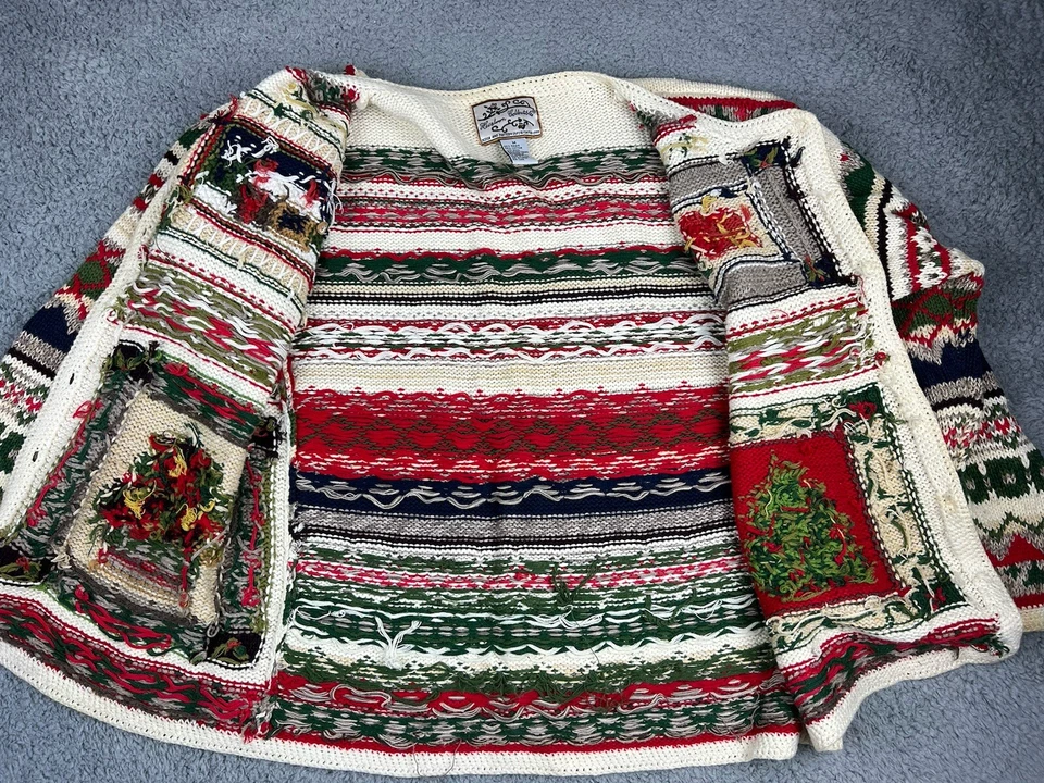 Suéter Feo Navidad Vintage Reliquia Coleccionables Árbol Cabaña Retazos Mediano Foto 4 de 4
