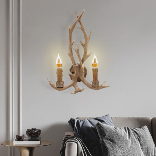 Vintage Retro Resin Antler Wall Light Fixture Deer Horn Sconce Lamp Home Decor