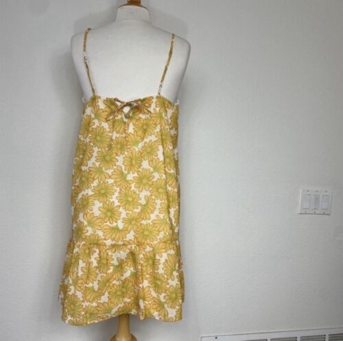 New 19 Cooper Women Gold Groovy Floral Flounce Eyelet Trim Dress Size Large Boho - Picture 2 of 15