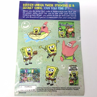 SpongeBob SquarePants Single Sheet Stickers - Patrick Life Hasbro Nick Kids