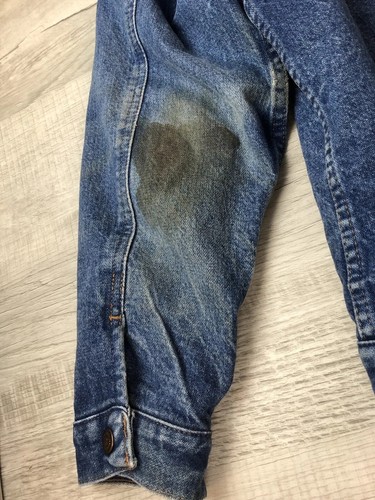 Wrangler Authentic Western Jacket Lined Blue Jean Distressed Stained Mens 44 - Picture 11 of 22
