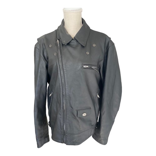 Harley Davidson Leather Biker Jacket Snap Collar Men's L Thick Heavy - Picture 2 of 9