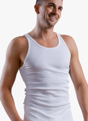 1x2 MEN RIBBED Fitted Slim Fit Athletic Muscle Rib Tank Top Mens Vest  Cotton LOT UK