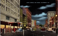 Linen Postcard Fifth Avenue in San Diego, California