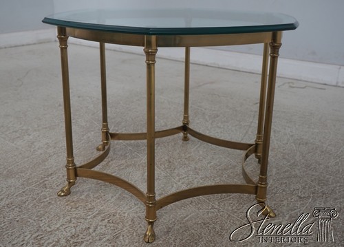 68604: LABARGE Glass Top Brass Base Lamp Table w. Hoof Feet - Picture 2 of 10