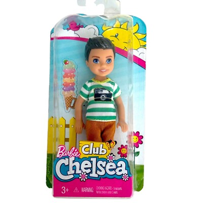 Barbie Chelsea Club Boy Doll Brunette Green Striped Camera Shirt 2016 Retired 3+