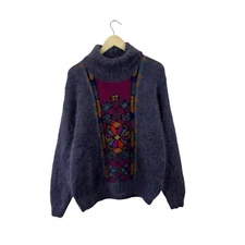 Vintage Jeanne Pierre Large Mohair Blend Sweater Mock Neck Fuzzy Soft Womens