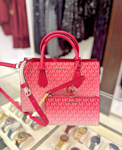 Michael Kors Sheila Medium Center Zip Satchel & Double Zip Wallet (Dragonfruit)