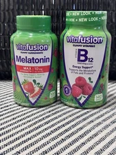 Vitafusion Melatonin Max Strength  10mg 100 Gum Strawberry + B12 140 Gum Raspb