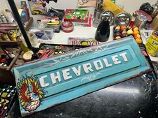 Custom Painted Reproduction Chevy Metal Tailgate Pinstripe Flying Eyeball Design Custom Painted Reproduction Chevy Metal Tailgate Pinstripe Flying Eyeball Design