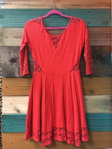 free people red long sleeve dress