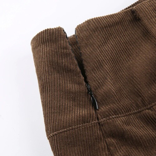 Vintage Black Brown Corduroy Pleated Mini Skirt Hippie High Waist Ribbed Bottoms - 第 10/14 張圖片