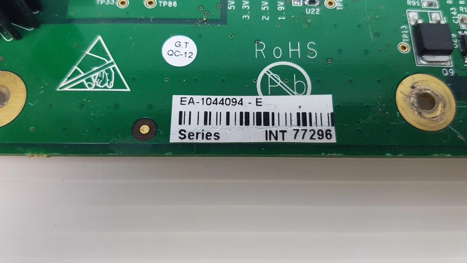 Barcode label EA-1044094 - E, Series INT 77296, with RoHS mark