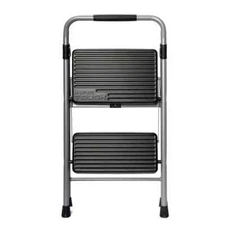 Hyper Tough Gray & Black 2-Step Steel Large Platform & Foldable Step Stool – Hol