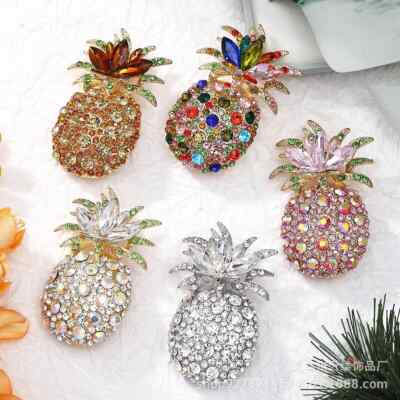 Women Colorful Full Rhinestone Pineapple Brooch Pineapple Fruit Pin Jewelry