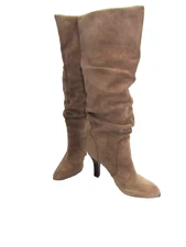 NEW SOFFT TAN-BROWN SUEDE LEATHER DISPLAY BOOTS TALL HEELED SLOUCH BOOTS SZ 6.5M