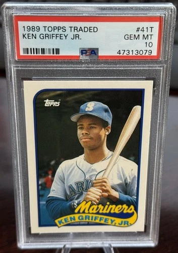 1989 KEN GRIFFEY JR TOPPS TRADED ROOKIE PSA 10  MARINERS 50-50? NEW LABEL (079)