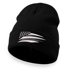 Modern American Flag Embroidered Cuffed Beanie Patriotic Knit Winter Hat