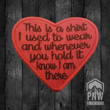 This is a shirt I used to wear Red Satin Heart Iron On or Sew On Memory Patch