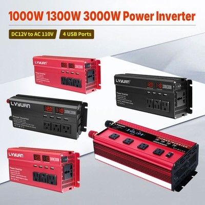1000W 1300W 3000W Power Inverter 12V to 110V 120V Converter With 4USB Camping