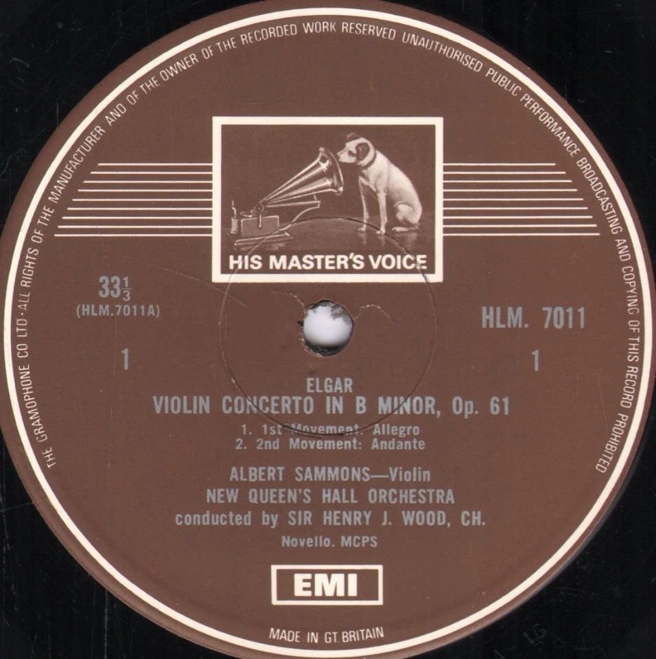 HLM7011 Albert Sammons / New Queen's Hall Orchestra / Sir Henry Wood Elgar - Photo 3/4
