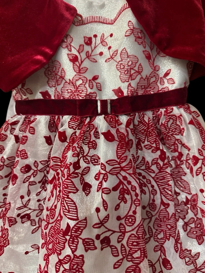 Vestido Jona Michelle Niñas Talla 4T Rojo y Blanco Con Chaqueta De Terciopelo 2 Piezas Nuevo Sin Etiquetas Foto 3 de 4