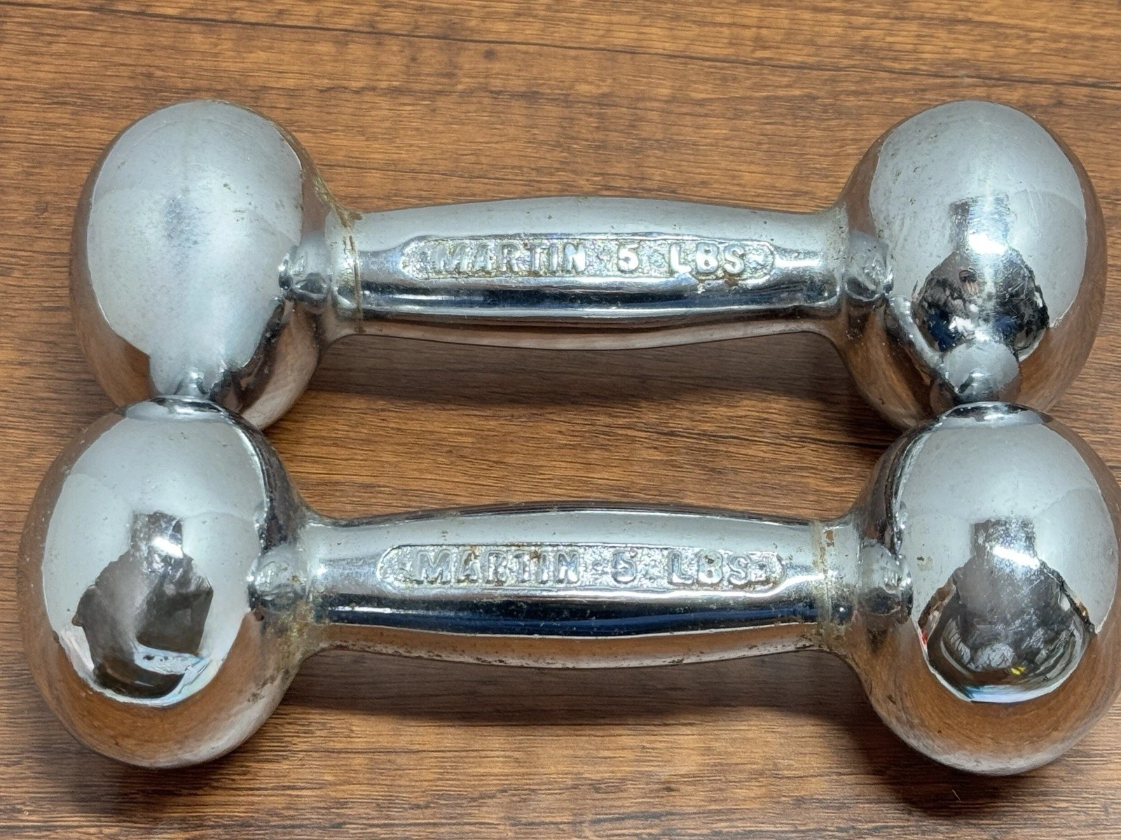 2 Vintage Martin Barbell 5 Lbs Pounds Dumbbells Chrome #5 Hard To Find Pair