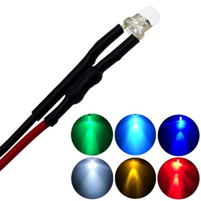 LED Light Single Bulb Pre-Wired Indicator Light Clear 12V DC 3mm Bright Round
