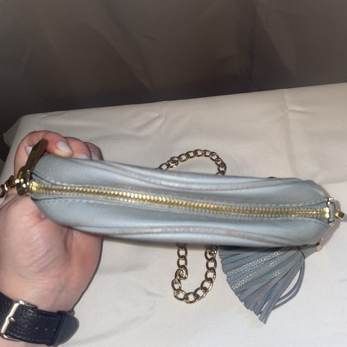 Michael Kors Leder Canteen hellblau/gold Crossbody Delaney Tasche Handtasche Quaste - Bild 3 von 18