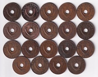 East Africa 10 Cents 19 coins 1922 1964 all different & listed #17