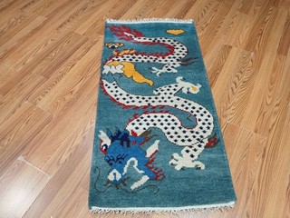 Turkish Oushak(Hunting) Dragon Multicolored Handmade Bohemian Rug 2.2x4.2 Ft