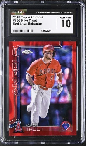 New Listing2025 Topps Chrome Mike Trout #100 Red Lava Refractor /5 CGC 10
