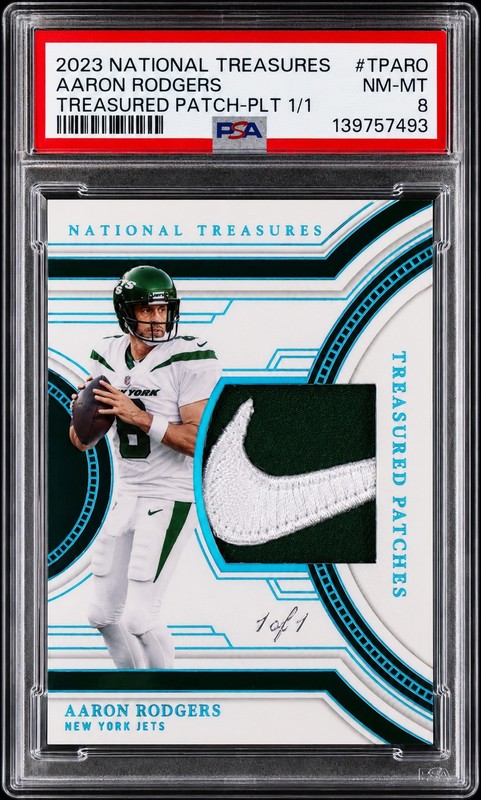 2023 Panini National Treasures Aaron Rodger’s Auto Swoosh Nike Logo SSP 1/1 🔥