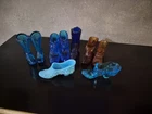 Vintage Glass Shoe Slipper Lot Fenton Style & Colored Art Glass 9 Pc