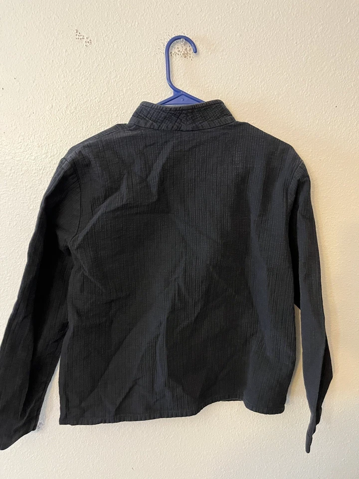 Chaqueta Eileen Fisher Para Mujer Pequeña Negra Algodón Cuello Simulado Manga Larga Cremallera Completa Foto 3 de 4