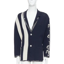 JEAN PAUL GAULTIER EQUATOR 1987 navy white heavy knit graphic jacket FR48 M