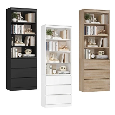 202cm hohes Bücherregal Bücherschrank mit Schubladen Hochschrank 202x60x35cm - Bild 1 von 4