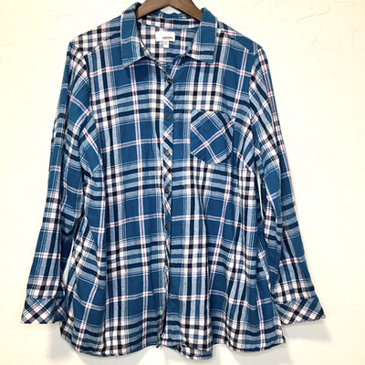 Sonoma Plaid Flannel Shirt Women s Plus 2X Turquoise Multi Button Up Cotton
