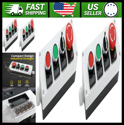 2 Pack 22mm Control Station Box, Red/Green Push Buttons, Rotary Switch & E-Stop