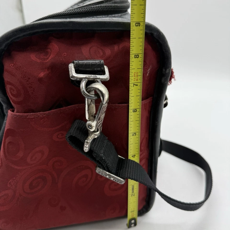 BRIGHTON TRAVEL LUGGAGE Carry On Cosmetic Toiletry Bag Red Fabric Black Leather - Image 4 of 4