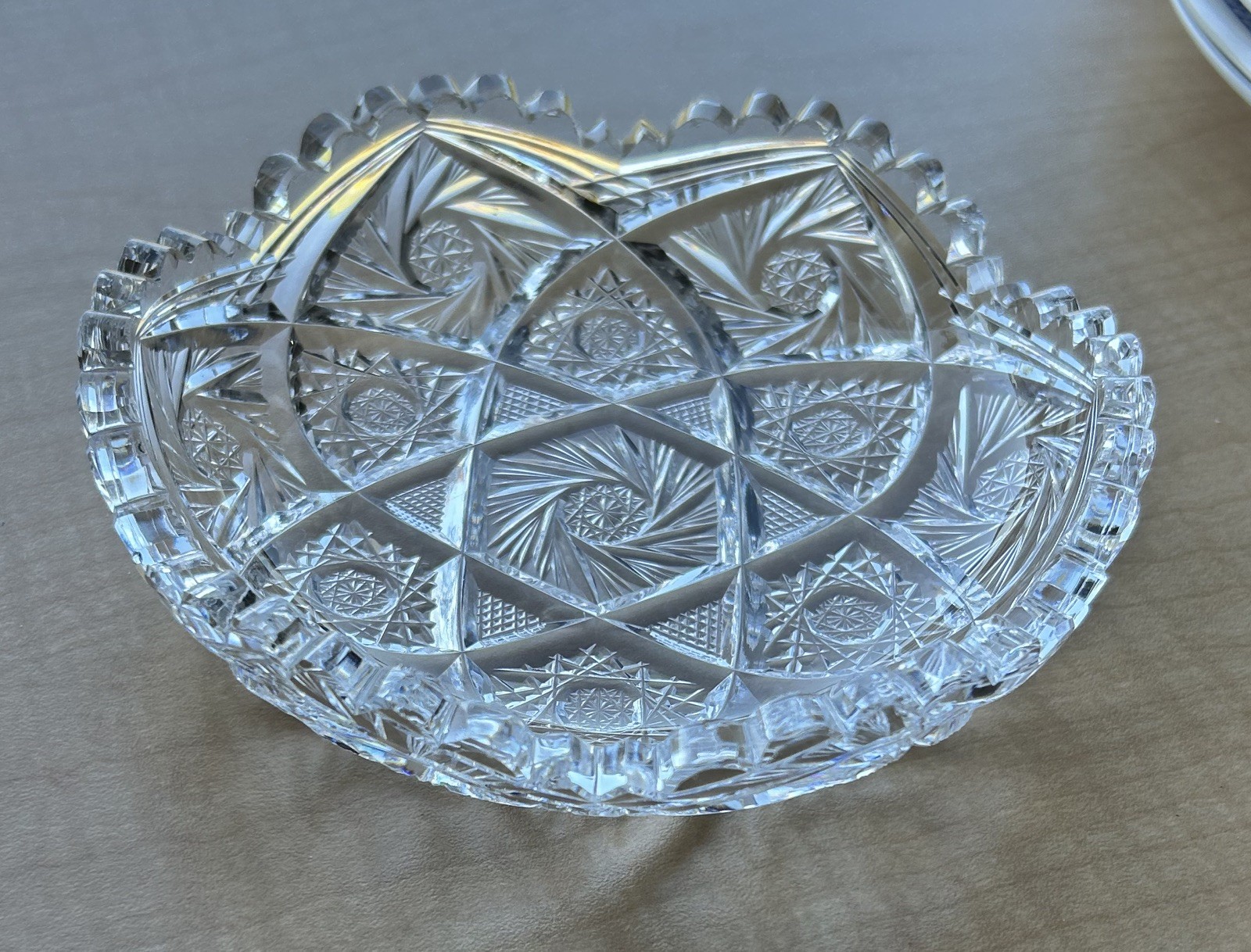 Vintage American Brilliant Crystal Cut Glass Bowl Scalloped Edge 6”