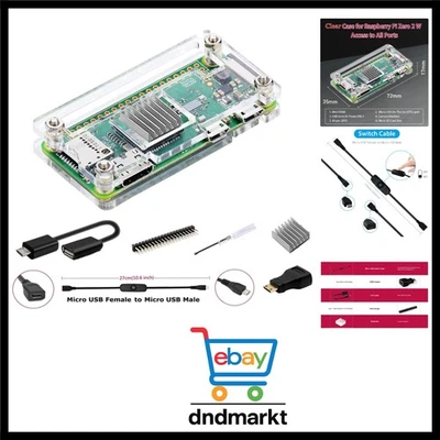 Raspberry Pi Zero 2 W Gehäuse 7 in 1 Starter Kit Acryl transparent Kühlkörper...