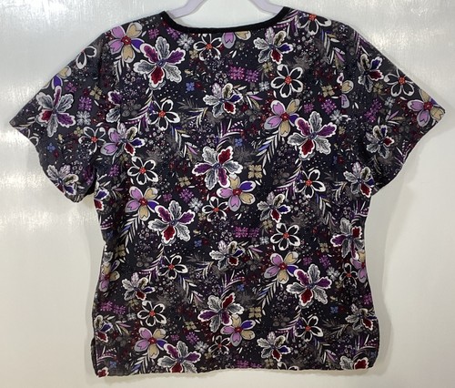 Scrub Top womens size S Small by Tafford Flowers Grays Jewel Tones - Picture 3 of 3